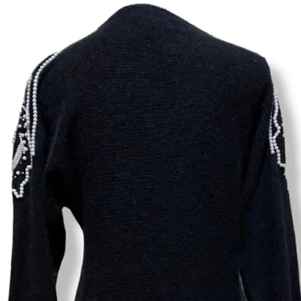 Vintage 80's Work In Progress Pearl Angora Wool Silk Blend Sweater in Black Med - Picture 6 of 10